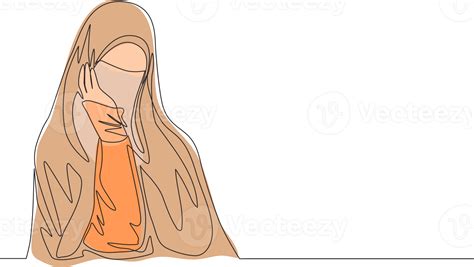 Single Doorlopend Lijn Tekening Van Jong Schoonheid Midden Oosten Muslimah Vervelend Boerka