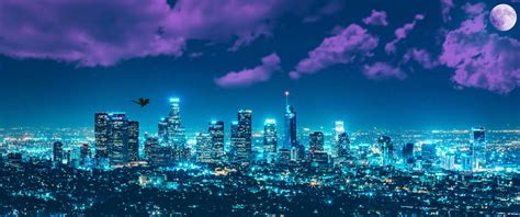 Los Angeles Night Cityscape 3440x1440 Rwidescreenwallpaper