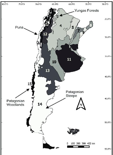 Map Of The Ecoregions Of Argentina From Burkart Et Al 1999 Numbers