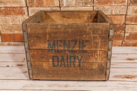Vintage Menzie Dairy Milk Crate Wood Metal Milk Bottle Carrier Rustic