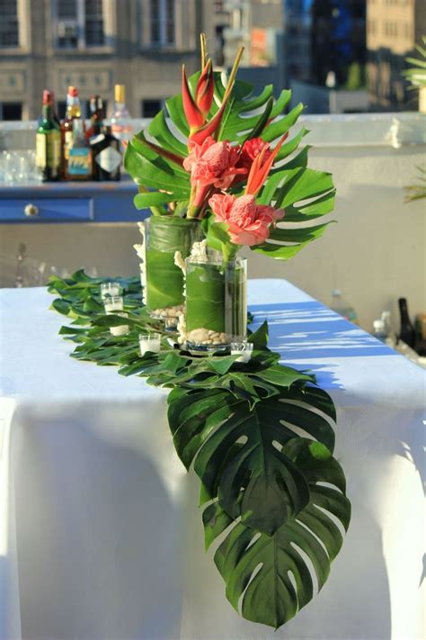 Image result for tropical centerpieces for long tables bridal shower