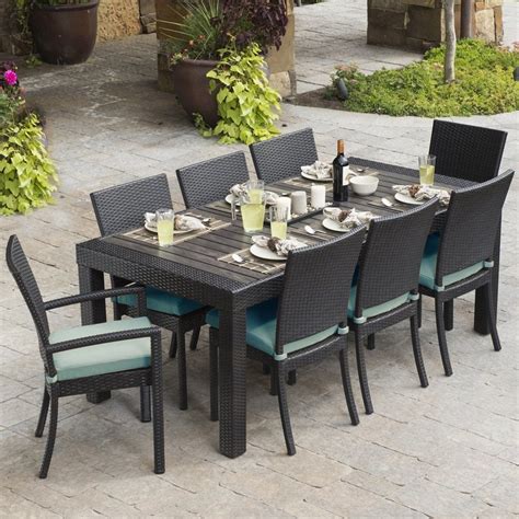 Rst Brands Deco 9 Piece Brown Wood Frame Wicker Patio Dining Set With