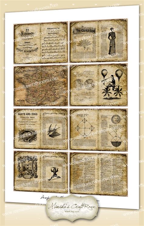Steampunk Digital Collage Sheet Atc Cards Digital Background Etsy