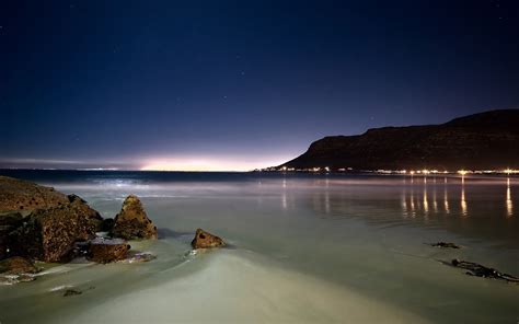 Wallpaper Landscape Lights Sunset Sea Bay Night Rock Shore