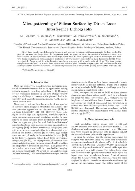 Pdf Micropatterning Of Silicon Surface By Direct Laser Interference Lithography