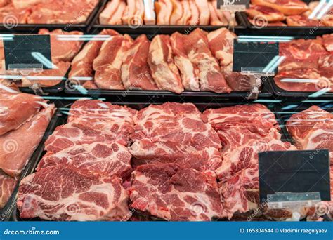 Selection Of Quality Meat In A Butcher Shop Different Types Of Fresh