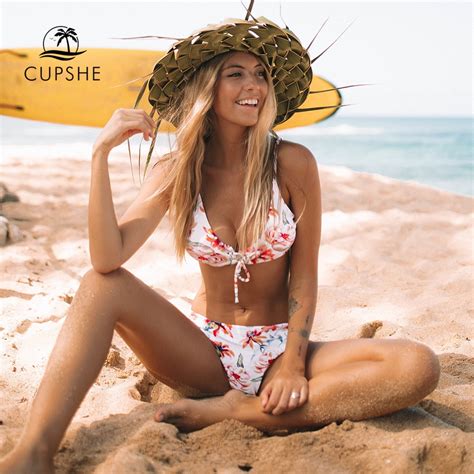 cupshe floral print and striped reversible bikini set women lace up two pieces swimwear 2019