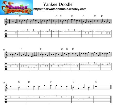 Yankee Doodle Easy Guitar Tab Guitar Songs Easy Guitar Songs Easy