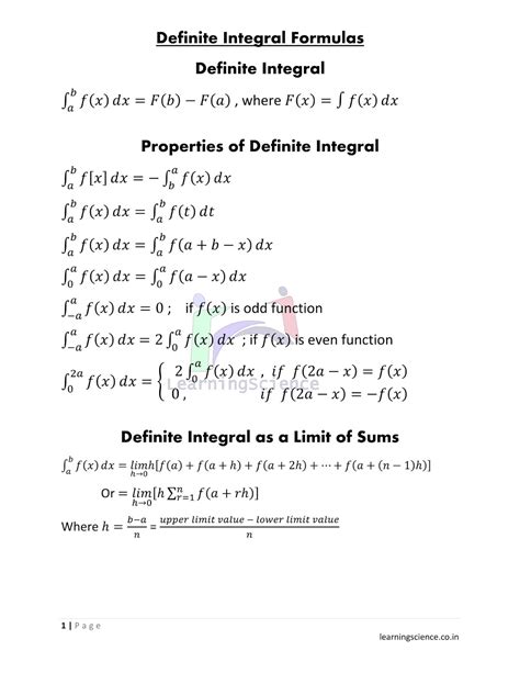 A limited but very useful table of integrals is: Definite Integral Formulas | Learning Science