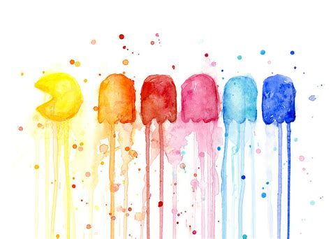 Pacman Watercolor Rainbow Painting By Olga Shvartsur Pixels