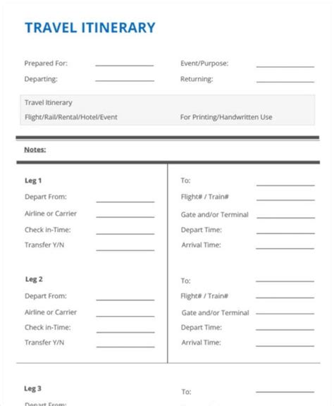 24+ Itinerary Format Templates