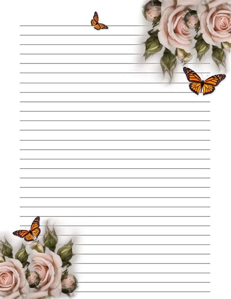 Lined Paper You Can Print Flower 001 Free Printable Stationery