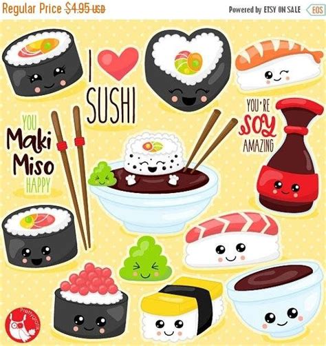 Buy 20 Get 10 Off Kawaii Sushi Clipart Commercial Use Vector Etsy