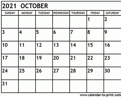 Printable Monthly Calendar Oct 2021 Free Best Calendar Example