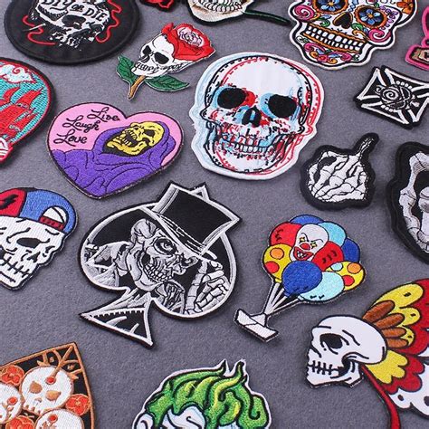 Punk Patches For Clothing Iron On Patch Embroidery Skull Patches For