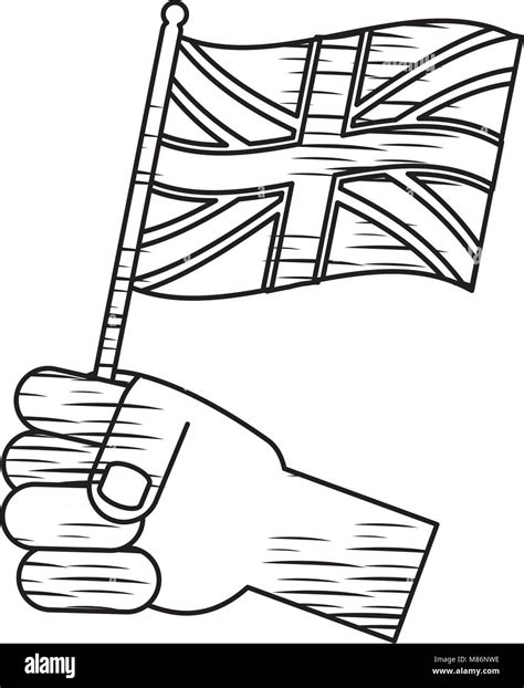 Sketch Of Hand Holding A Flag Of United Kingdom Over White Background