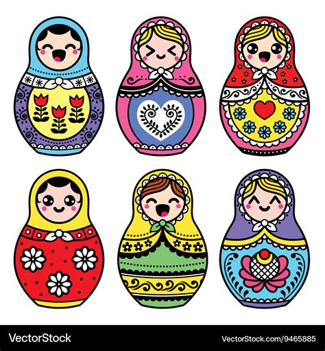 Kawaii Cute Russian Nesting Doll Matryoshka Vector Image
