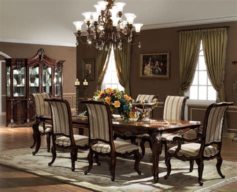 Gorgeous Dining Room Set Idea With Classy Wood Carved Dining Table And