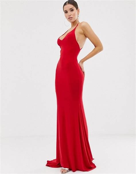 Club L London Cross Back Fishtail Maxi In Red Asos Professional Work