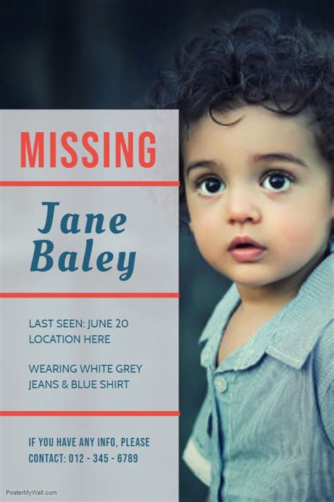 Missing Child Poster Template Poster Template Boys Posters Kids Poster