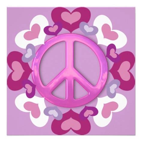 Pretty Pink Peace Sign And Hearts Invitations Peace Sign Peace Sign Art Peace