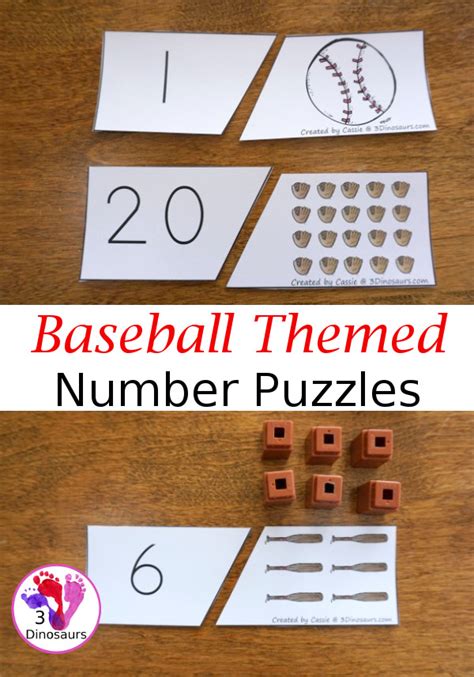Hands On Counting With Baseball Number Matching Puzzles 3 Dinosaurs
