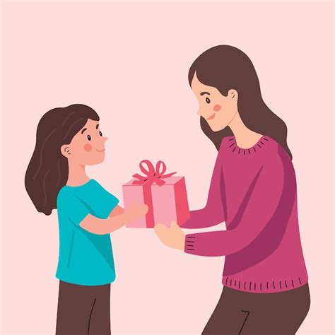 Premium Vector The Child Gives His Mother T Vector Cartoon