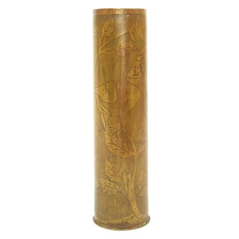 Original French Wwi Trench Art Engraved 75mm Brass Artillery Shell Dat