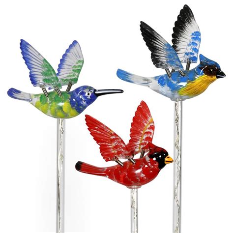 Exhart Solar Windywing Cardinal Hummingbird And Blue Bird With Led Lights 2 28 Ft Multicolor