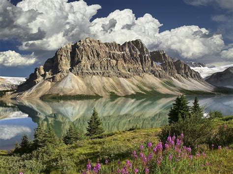Nature Landscape Mountain Clouds Canada Lake Trees Flowers Snow