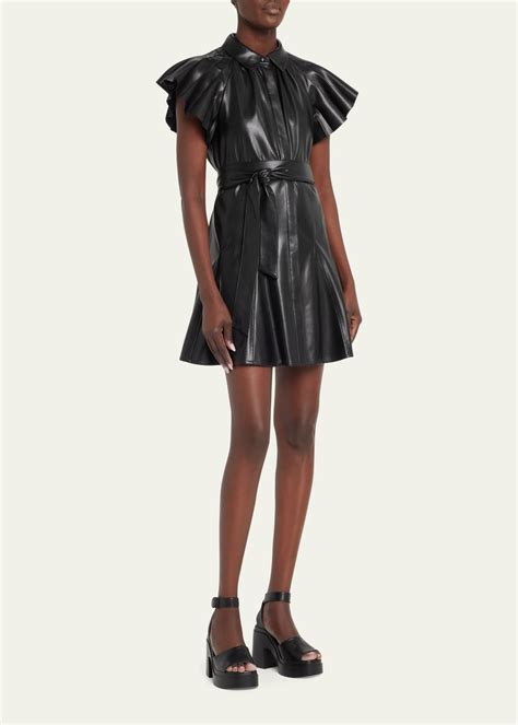 Alice Olivia McKell Vegan Leather Flutter Sleeve Mini Dress Bergdorf Goodman