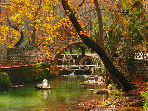 Seasons Autumn Bridges Greece Viotia Nature Wallpapers Hd