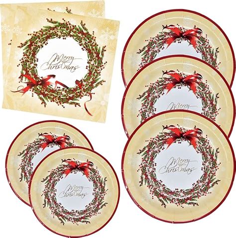 Merry Christmas Plates And Napkins Party Supplies Tableware Set 50 9 Dinner Plate 50 7 Plate