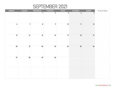 Blank September 2021 Calendar With Note Calendar Template Printable