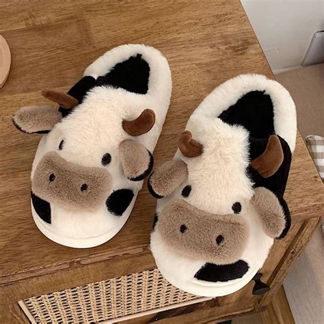 Cow Slippers Slippers Cozy House Slippers Bedroom Slippers Winter