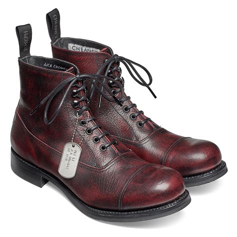 Cheaney Lancaster Black Cherry Military Style Ankle Boots Made In
