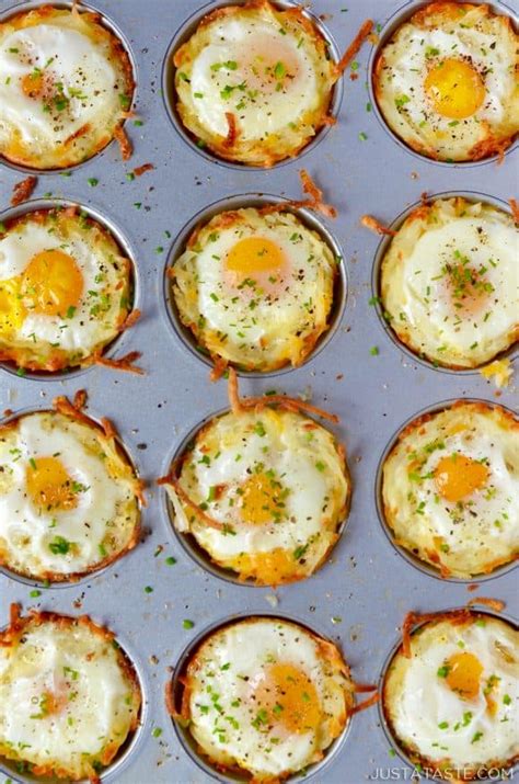 Cheesy Hash Brown Cups With Baked Eggs Just A Taste