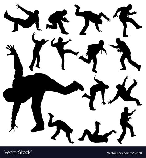 Man In Various Poses Of Break Dance Silhouette Vector Image