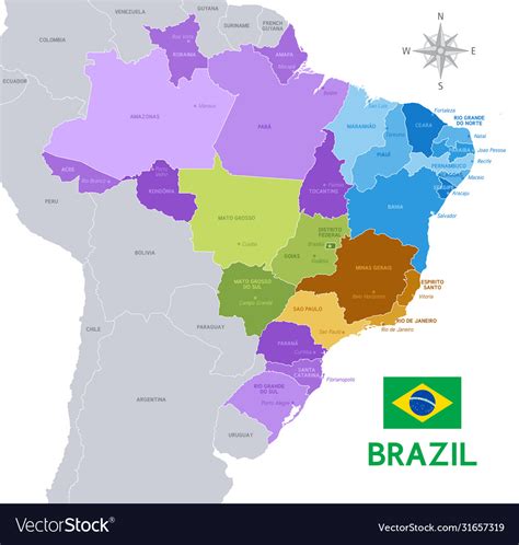 Brazil Administrative Map Royalty Free Vector Image