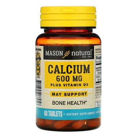 Mason Natural Calcium Plus Vitamin D3 600 Mg 60 Tablets