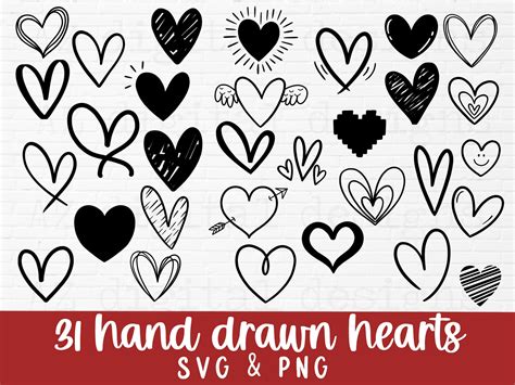 Heart Svg Bundle Hand Drawn Hearts Svg Png Valentines Day Etsy Canada