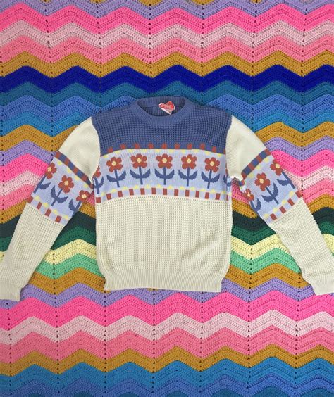 1970s Floral Sweater Vintage Flower Power Pullover Sweater 70s Retro