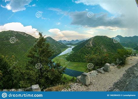 Beautiful Mountain Landscape With Winding River Green Forest