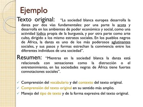 Ejemplos de utilización de los conectores en español: Ejemplo De Resumen De Un Texto - Colección de Ejemplo