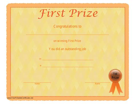 First Prize Certificate Template Download Printable Pdf Templateroller