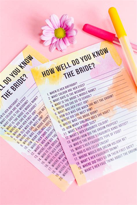 Inviting guests to the shower but not the destination wedding. FREE PRINTABLE 'HOW WELL DO YOU KNOW THE BRIDE?' HEN PARTY ...