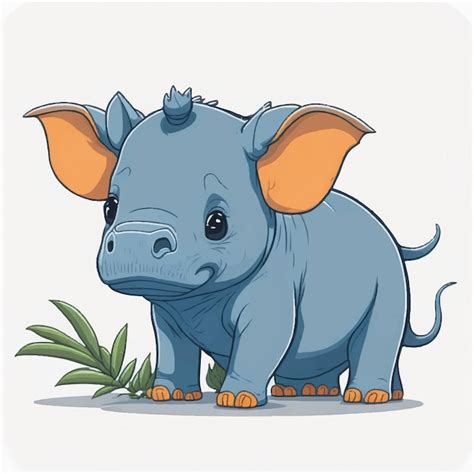 Vector De Dibujos Animados Lindo Rinoceronte Sentado Vector Premium