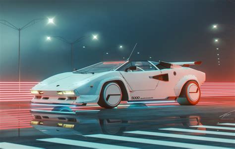 Wallpaper Music Lamborghini Style Car Art 80s Style Night Neon
