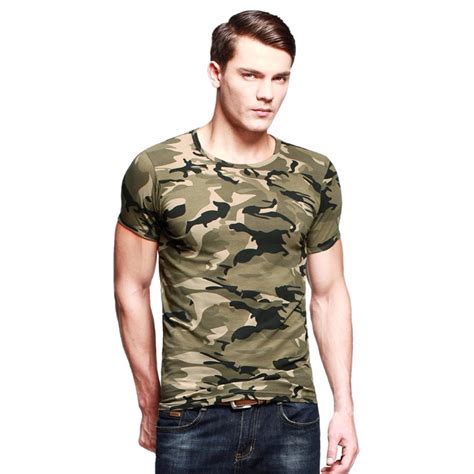 Lisli Casual Camouflage T shirt Mens Cotton Army T Shirt Military Camo 