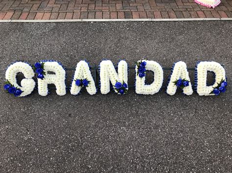 Navy Blue And White Grandad Letters Funeral Flowers Tribute Wreath
